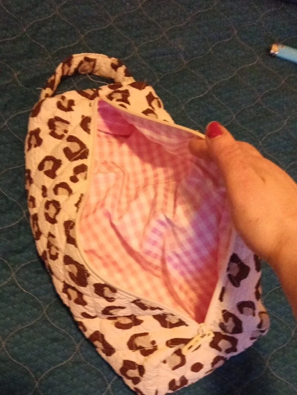 Leopard Print Quilted Cosmetic Pouch - Cream & Brown